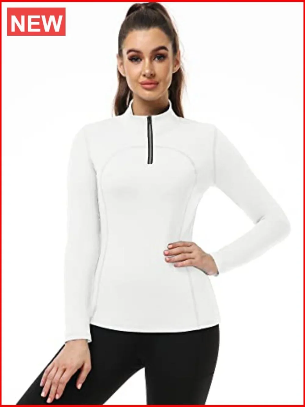 Compression Long Sleeve Half Zipper Running Shirt Polyester Spandex - Picture 2 of 7